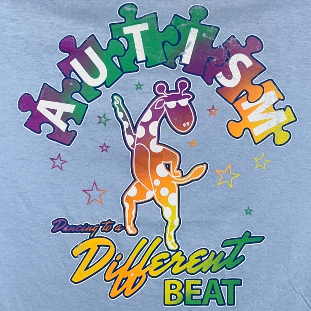 Autism Speaks Different Beat Giraffe‎ Graphic Tee Light Blue Size Medium New